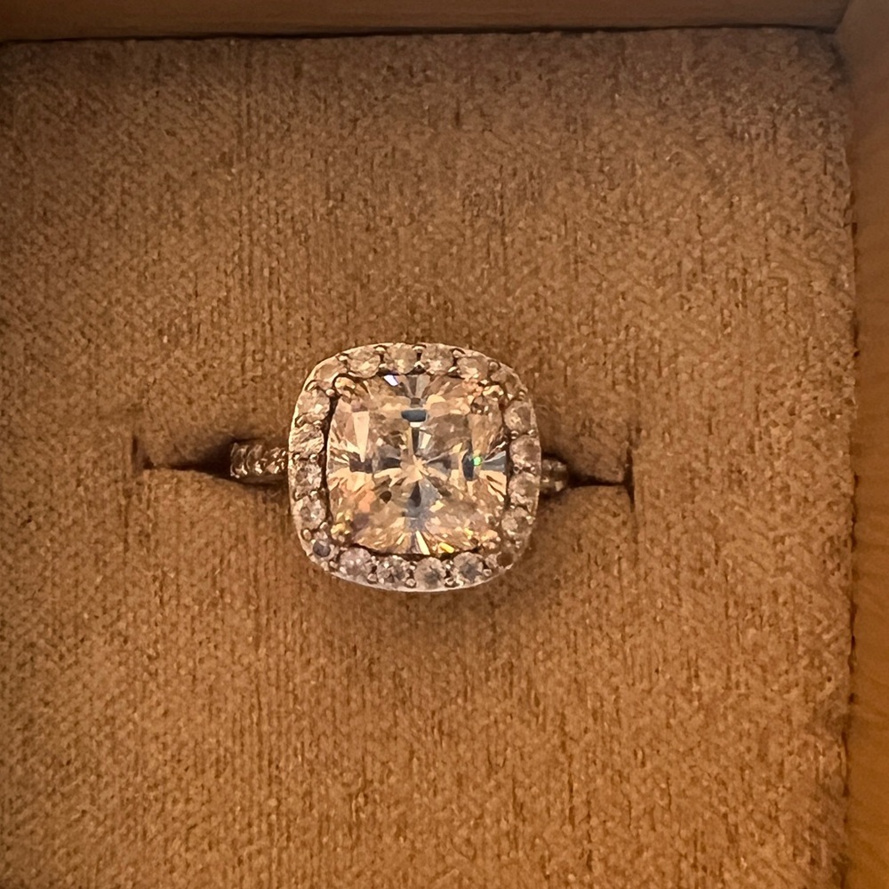 CZ cushion cut ring set in sterling Size 5